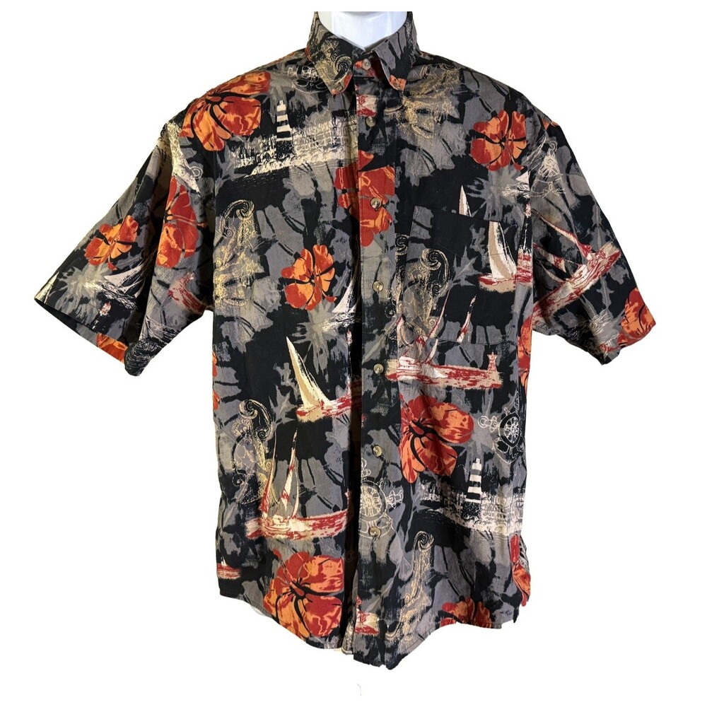 CROSSINGS Men's Short Sleeve Button Down‎ FloralHawaiian Shirt Large